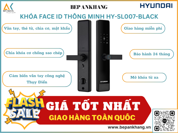 Khóa vân tay thông minh HYUNDAI HY-SL007 - BLACK - Hệ cửa gỗ